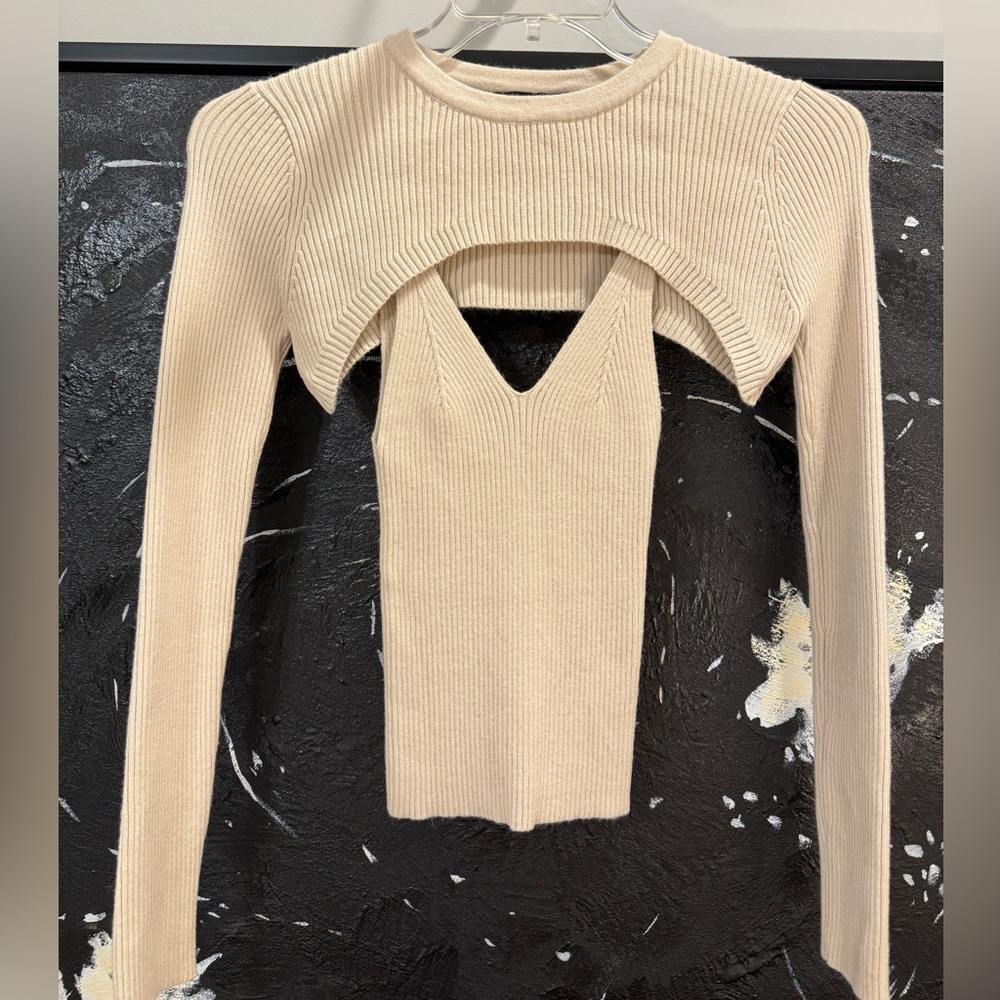 Double layer top with sweater tank and shrug top